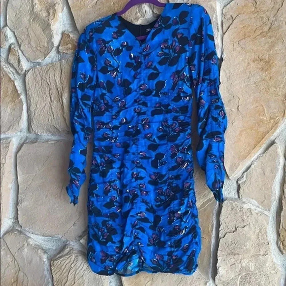 Zara Blue & Purple Floral Dress - Picture 2 of 13